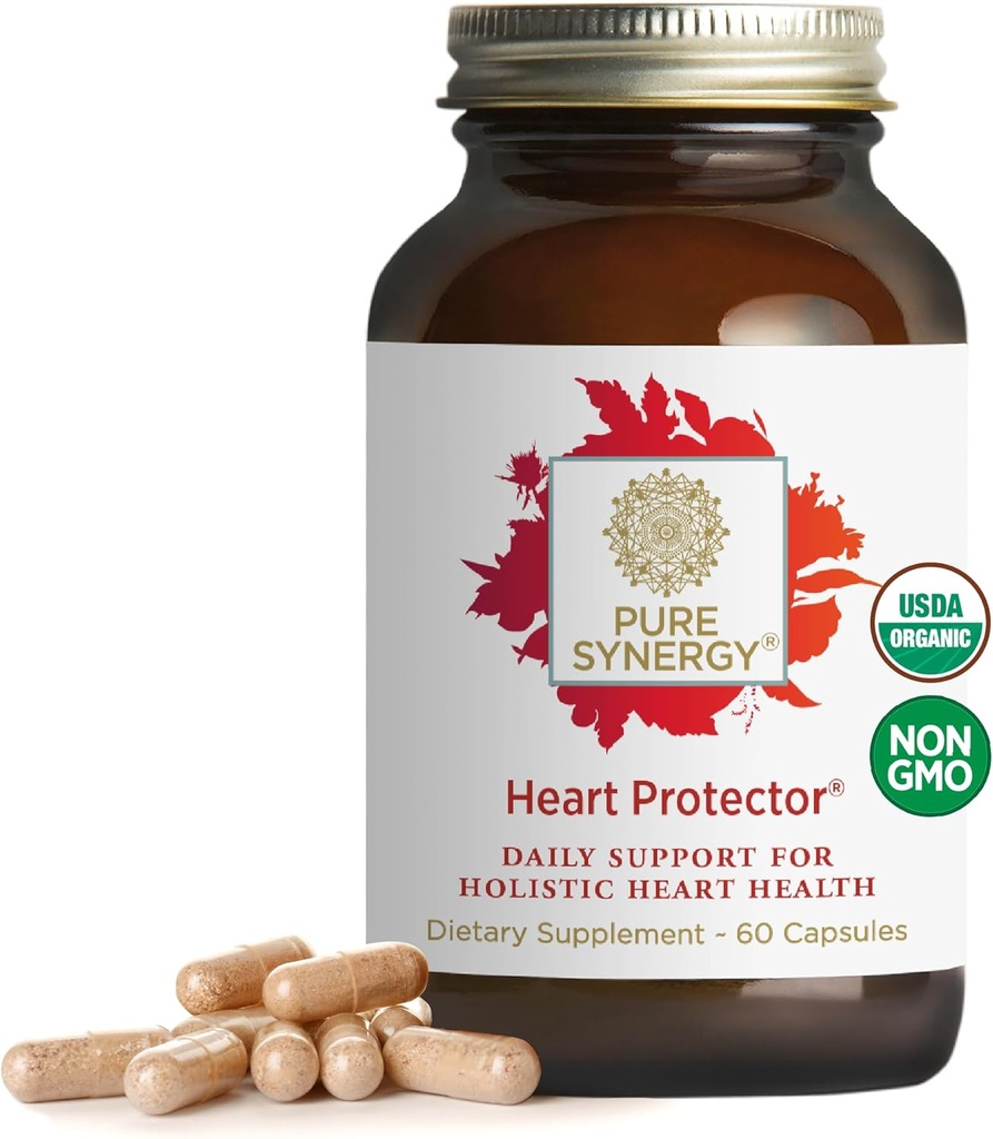PURE SYNERGY Heart Protector Budd124; Organic Holistic Heart Supplement med Organic Hawthorn Berry, Resveratrol, og Natokinase Budd124; for blod og vaskulær Support (60 kapsler)
