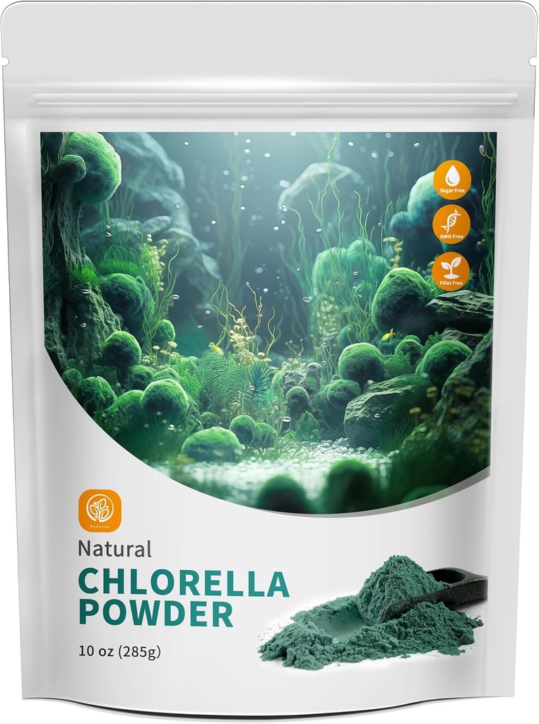 Chlorella Powder Natural med 10 oz - Chlorophyll pulver, Understøtter immunsystem & leverfunktion, Hold unge, Vegan, Rich i Vegan Protein og Vitamin.