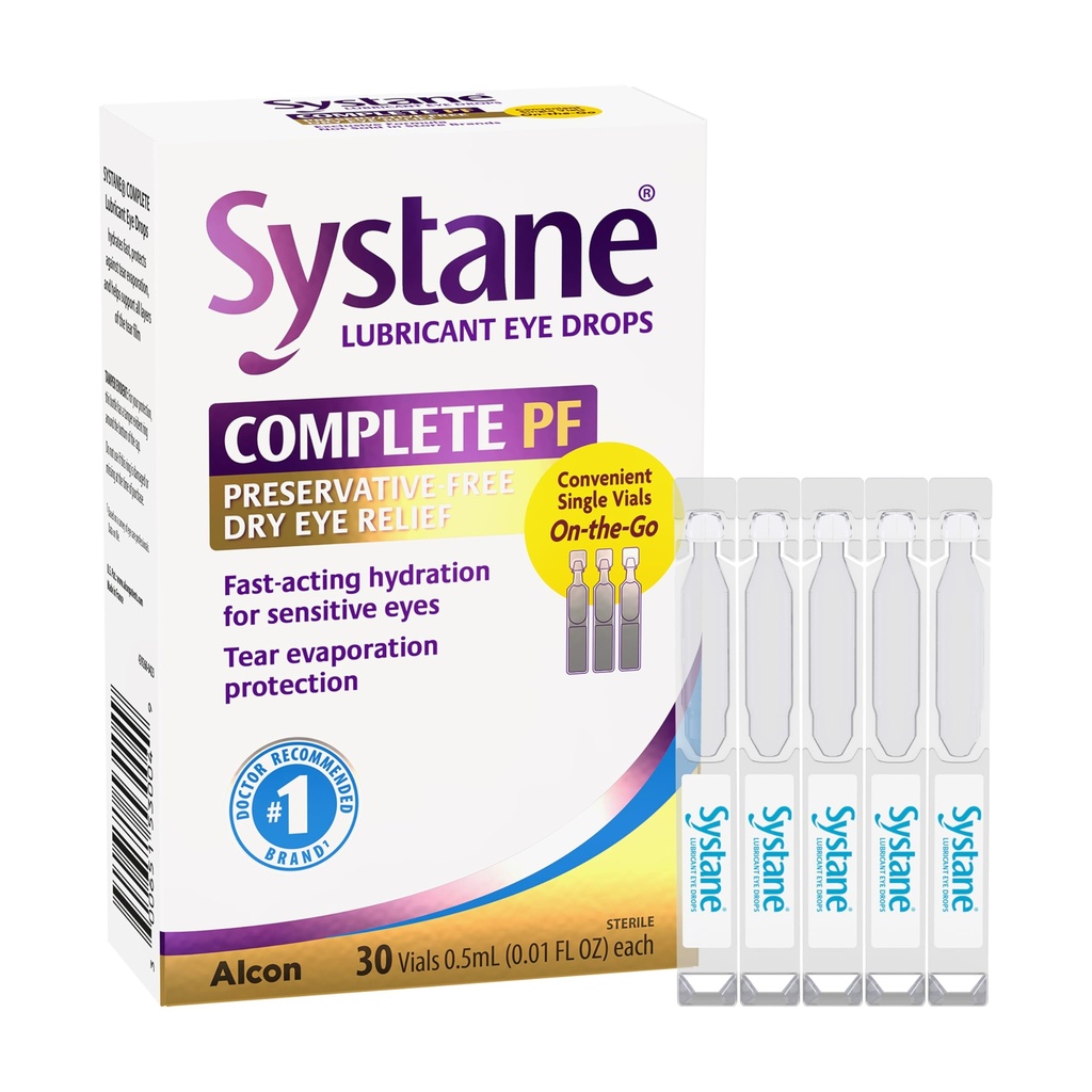 Systane Komplet Unit- Dose Preservative- Free Eye Drops 30ct Hætteglas til engangsbrug til tørt øje