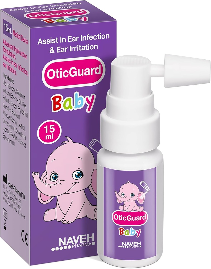 NAVEH PHARMA Otic Guard Baby Ear Drops - Natural Ear Oil for Ear Wax Removal & Infektion Relief - Gentle Ear Cleaner for Babyer, Toddlers & Kids - Lindrer Itchy Ears & Swimmer 's Ear