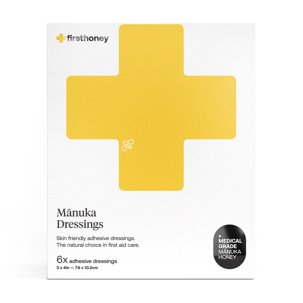 Første honning Manuka Honey Adhesive Bandages 6 Pack Note 124; Latex Free, Antibiotic Free Wund Dressing
