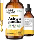 Wild & Organic Ashwagandha Drops - Food Support w / Ashwagandha Root Extract - Flydende Drops til rolig sind - Afslapning kosttilskud - Sukker & Alkohol- Gratis - 4 fl oz