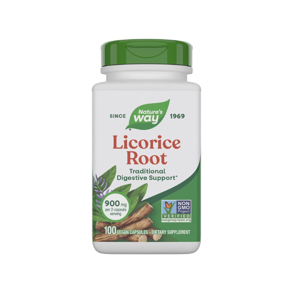 Nature 's Way Lakrids Root, Traditional fordøjelsesstøtte Supplement *, 900 mg pr. 2-Capsule Serving, Non- GMO Project Verified, 100 Vegan Kapsler (Packaging May Vary)