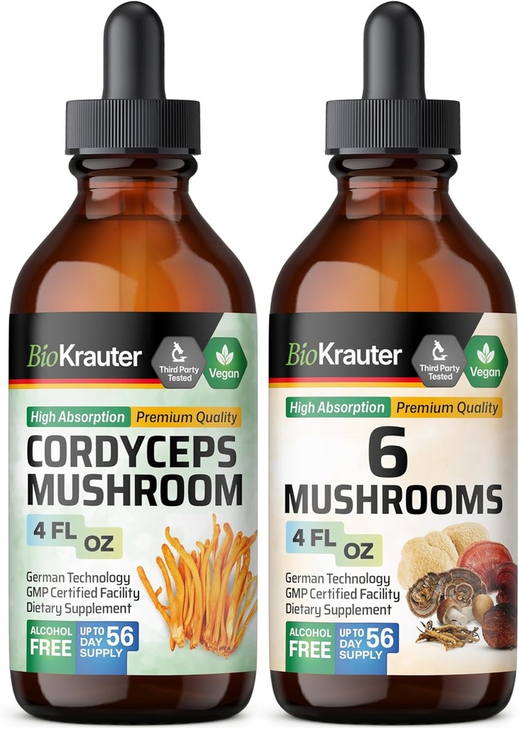 BIO KRAUTER Cordyceps Mushroom Tinktur 4 Fl. Oz. & 6 Mushrooms Tinktur 4 Fl. Oz.