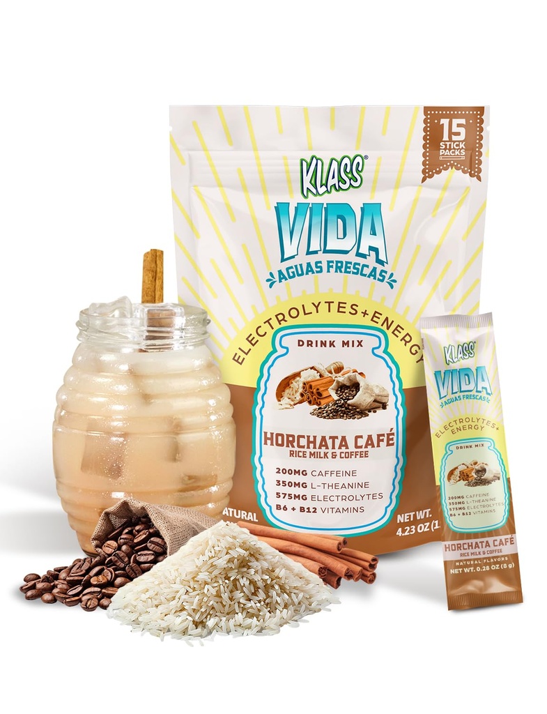 Hydration + Energy Electrolyte Drink Mix - Coffee Horchata Agua Fresca Flavor 124; Sukkerfrit pulver med koffein, L- Theanine, kokos vand & mineraler