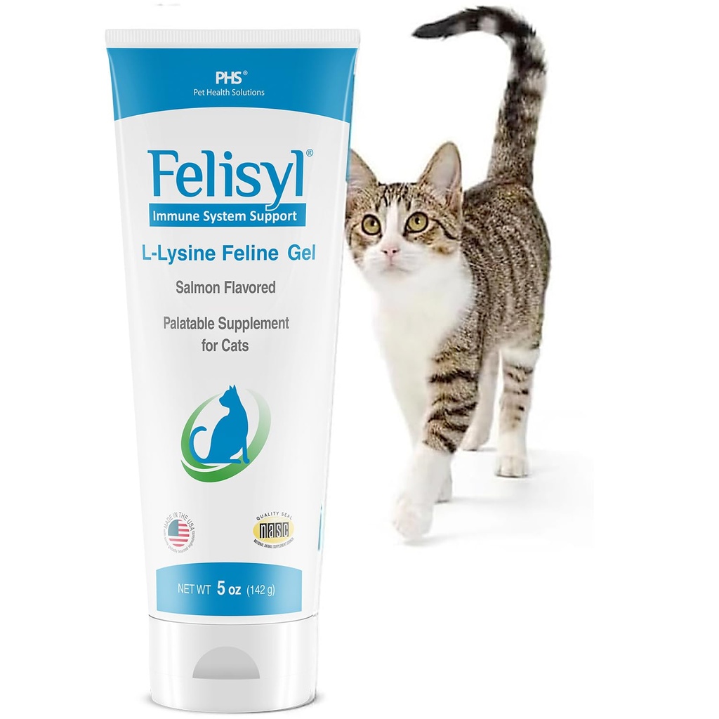 L- Lysin Gel til katte (5oz) - understøtter immunforsvar, luftveje, og øje sundhed. Nemmer nysen, runny Næse, og Watery Eyes. Tasty Salmon Flavor - Made in The USA