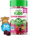 Orgain Kids Sugar Free Multivitamin Gummies, Vegan & Plant Based, 50 Superfoods, 15 Vitaminer og mineraler, immunforsvar og 3 g fiber, blandet berry, alder 4 +, 1 måned Supply (60 Gummies)