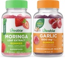 Lifeable Moringa Leaf + hvidløg 1000mg, Gummies Bundle - Great Tasting, Vitamin supplement, Gluten Free, GMO fri, Chewable Gummy