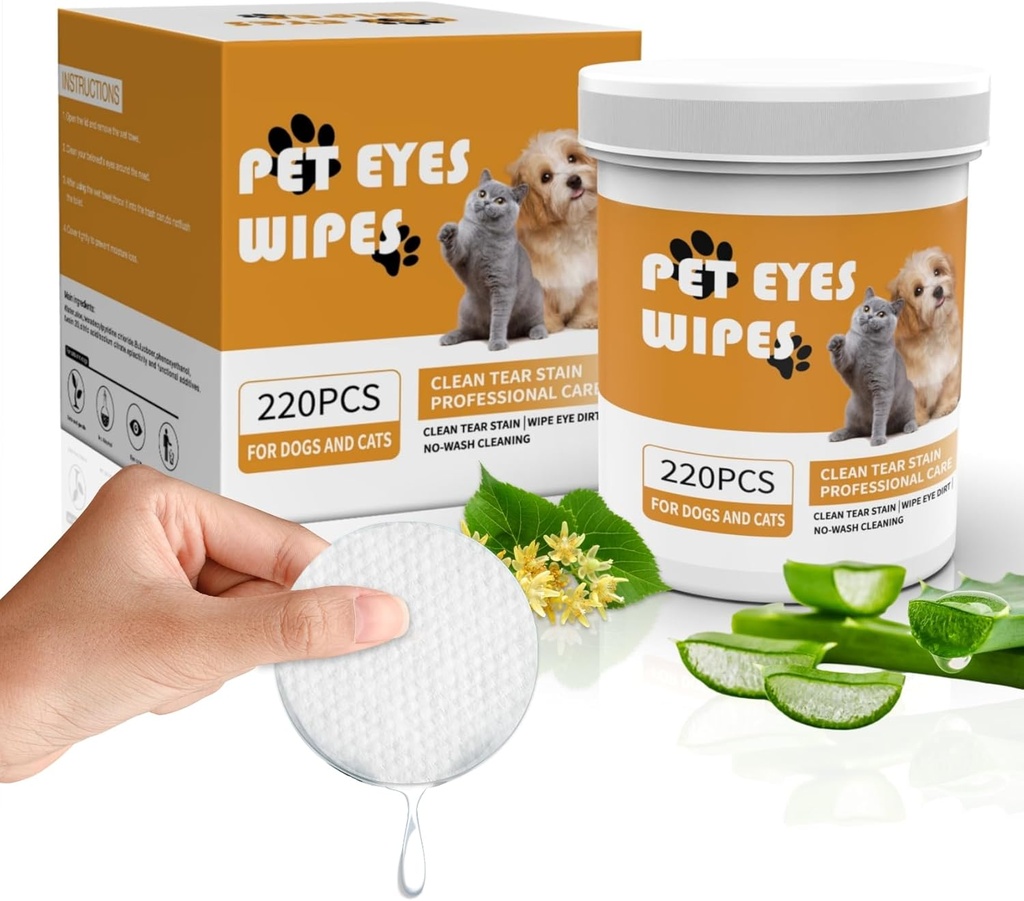 Senlong Eyes Wipes for Dogs - forsigtigt fjerne tåre Stain - hund øje renere, Eye Degrass, Decharge, Mucus sekretioner - hund øjenvipper rive pletten fjerner - hund & kat øje vipper - 220pcs, hvid