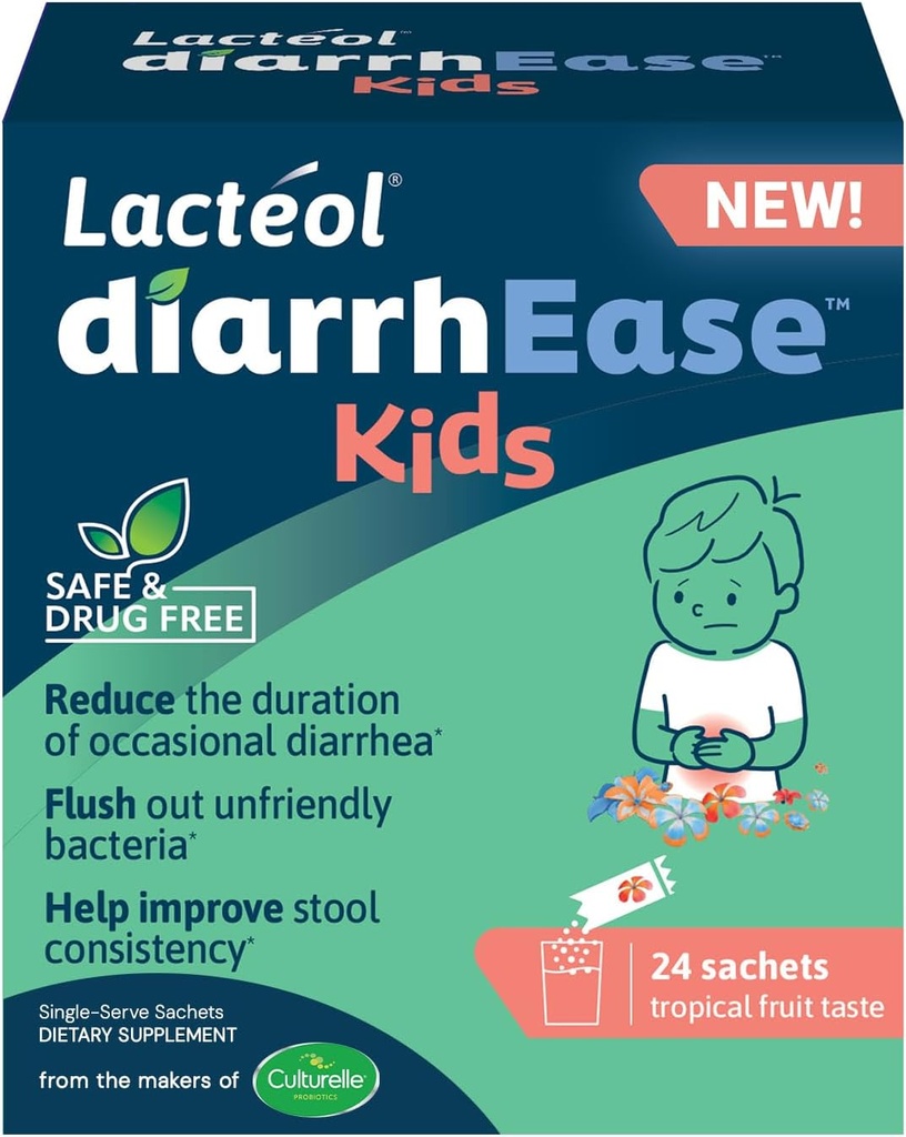 Diarré Ease Kids - en sikker, stoffri og klinisk testet postbiotisk stamme, der forkorter varigheden af lejlighedsvis Diarré - arbejder naturligt med dit barns krop, 24 Greve