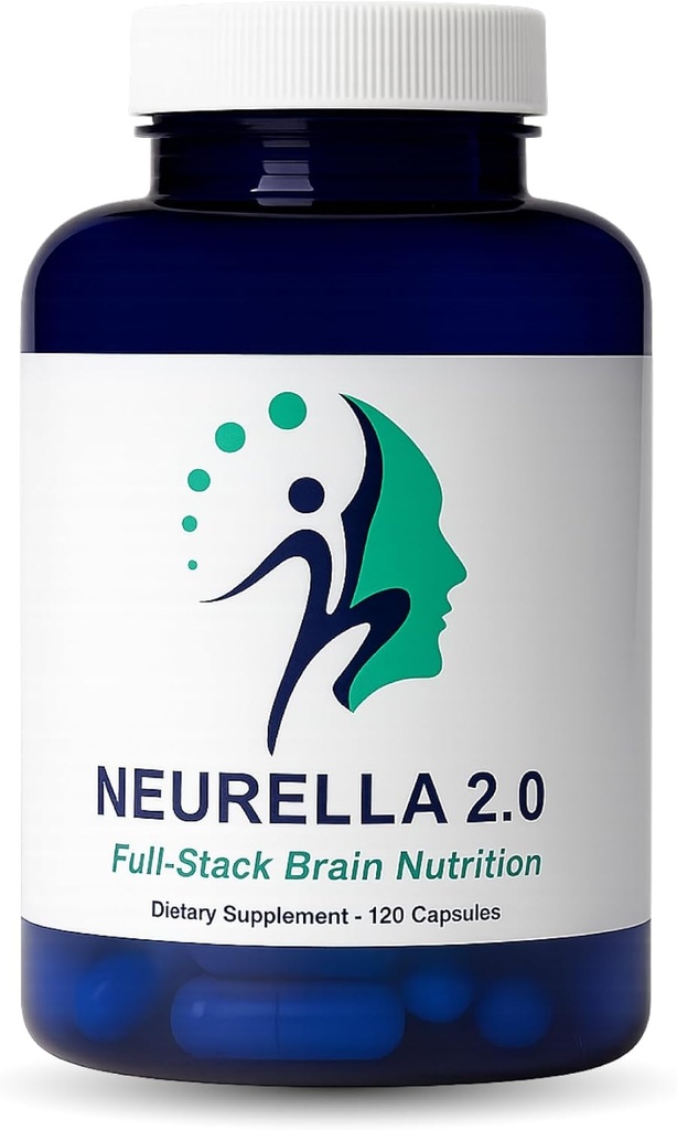 Neurella 2.0 Nootrop Brain Supplement - Voksen kognitiv sundhed & neuro support, hjerne Kosttilskud til hukommelse og fokus med NAC supplement, Ashwagandha & B12 Vitamin til kvinder & mænd, 120 kapsler