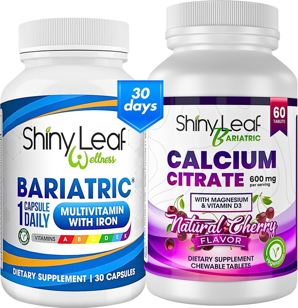 Bariatric Multivitamin med Iron Once- Day og Cherry Chewable Calcium Citrate for Post Bariatrical Kirurgi herunder Gastric Bypass og Ærme (1 måned)
