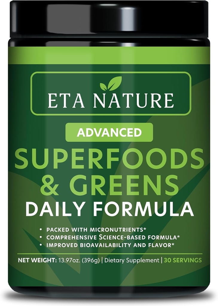 50 Super Green Powder - Grønne Superfood Powder med frugter og grøntsager kosttilskud - Supergreens Green Powder for Energy, fordøjelse, Vitality & Immunity - 30 Servere Vegan og non-GMO