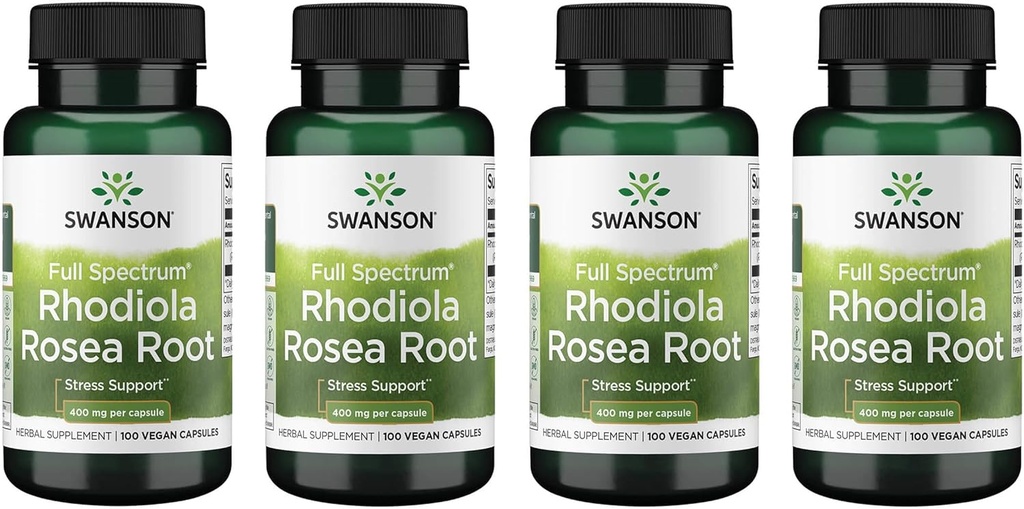 Swanson Rhodiola Rosea Root - Adaptogen Herb supplement Fremme Mood Balance & Stress Support - Natural Formel for Energy Support - (100 kapsler, 400mg Hver) (4 Pack)