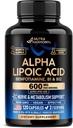 Alpha Lipoic Acid 600mg - ALA Supplement Antioxidant for Nerve, Energi & Metabolisme Support - Ekstra styrke med benfotiamin, B1 & B12 - Lab testet, Non- GMO & Vegan - 120 kapsler, 2 måneders forsyning