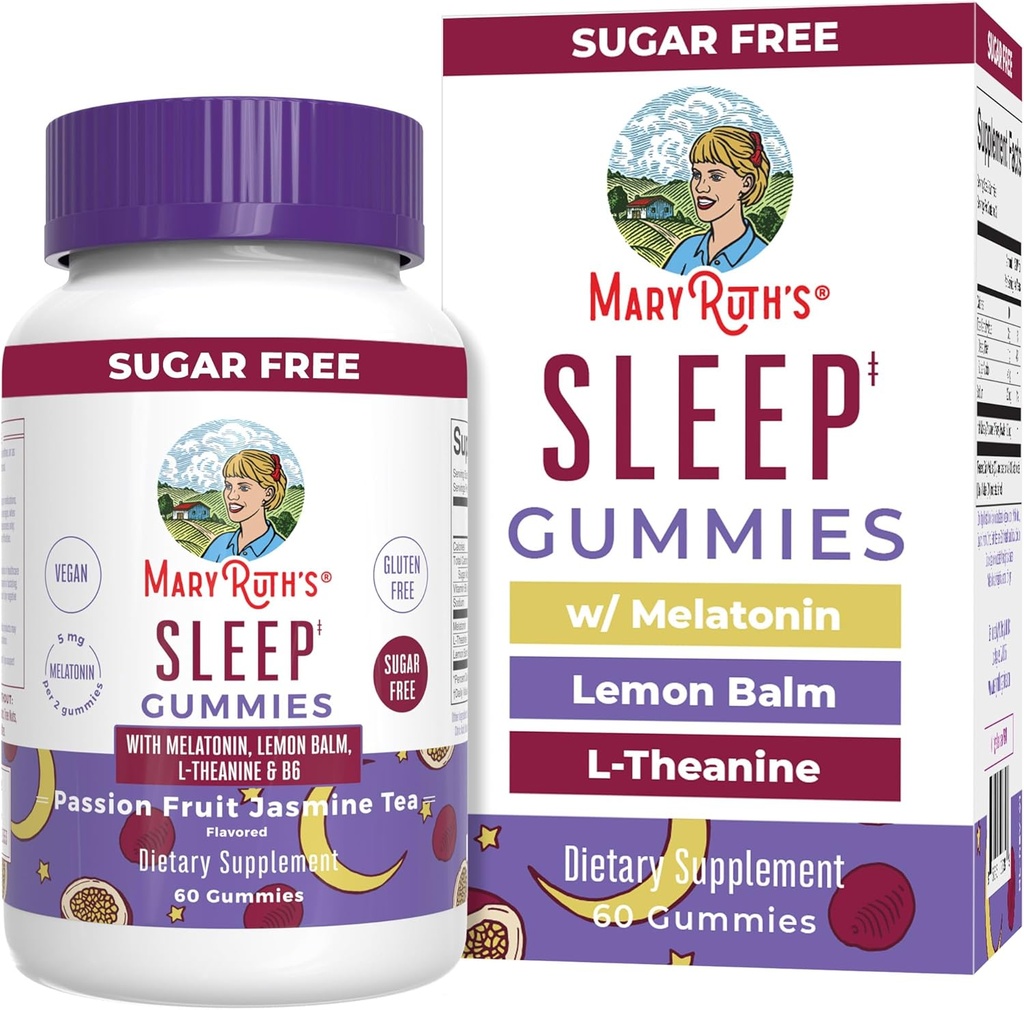 MaryRuth Organics Melatonin 5 mg sovegummi med L- Theanin ≤ 124; Lemon Balm ≤ 124; Vitamin B6 ≤ 124; Sugar- Free ≤ 124; Afslapning ≤ 124; Vegan ≤ 124; Non- GMO ≤ 124; Gluten Free ≤ 124; 60 Greve