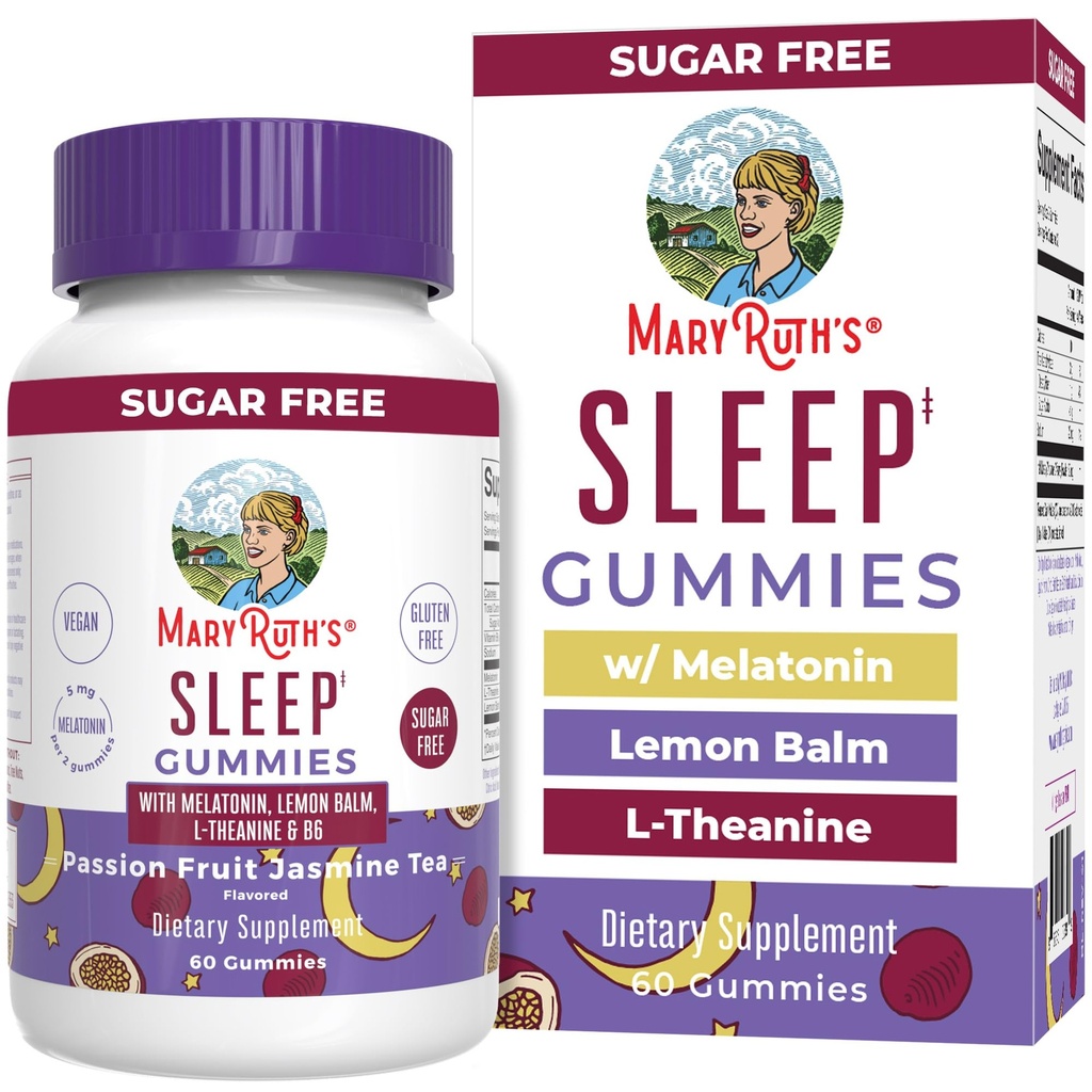 MaryRuth Organics Melatonin 5 mg sovegummi med L- Theanin ≤ 124; Lemon Balm ≤ 124; Vitamin B6 ≤ 124; Sugar- Free ≤ 124; Afslapning ≤ 124; Vegan ≤ 124; Non- GMO ≤ 124; Gluten Free ≤ 124; 60 Greve