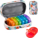 Serfeymi Weekly Travel Pill Organizer 2 gange en dag PM opgraderet Rainbow Pill Box 7 dag med transportabel lynlås PU læderpille sag, Medicin Organizer til piller, Vitaminer, fiskeolier - Floral 03