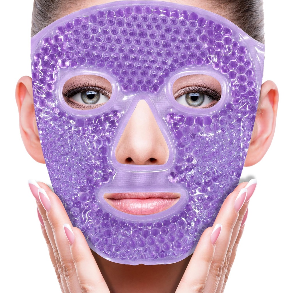 ZNÖCUETÖD Ansigtsøjemask Ice Pack til reduktion af Puffiness, Tasker Under Øjne, Puffy Dark Circles, Migræne, Hot / Cold Pack med Soft Plush Backing (lilla # 22)