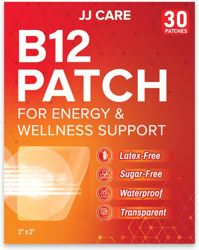 JJ CARE B12 Patch (pakke med 30), selvmodsigende Natural Blend Topical Daily B12 Energy Patches, 1 Måned Supply