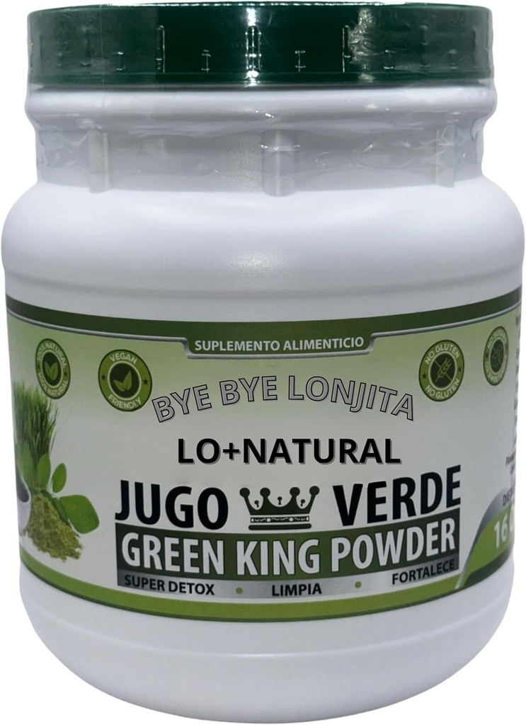 JUGO Verde (Green King Powder) Super Detox 16 oz Kosttilskud 100% Natural, Vegan, ingen gluten, ingen sukkerarter Bye LONJITA Green Tea, Moringa, Spinach og mere Fiber