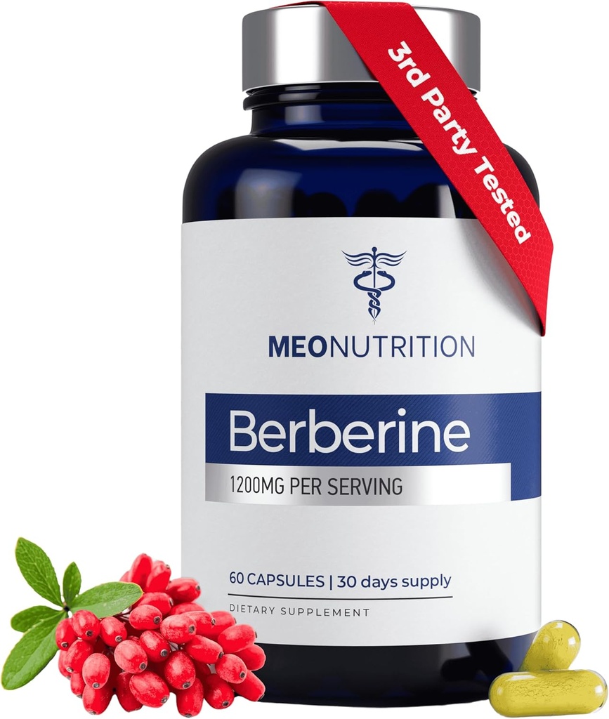 Berberine Supplement 1200mg HCI - 60 kapsler, 3. part Lab Testet, ikke-GMO, GMP Certificeret - Understøtter metabolisk sundhed & Samlet Wellness