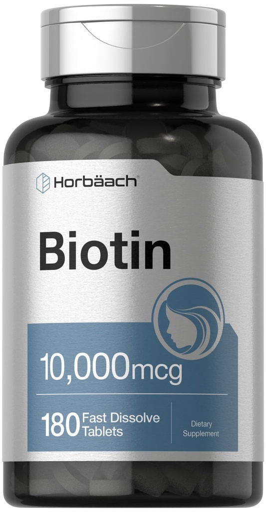 Horbäach Biotin 10000mcg Mex124; 180 Fast Opløs tabletter Mex124; for kvinder & Mænd Mex124; Skønhed Supplement Mex124; Vegetar, Non- GMO, Gluten Free