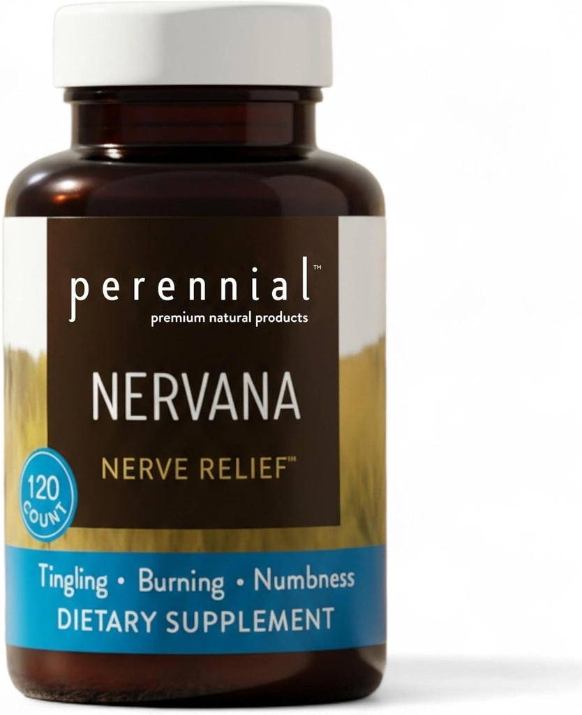 Perennial Nervana - Herbal Nerve Support & Mood Balance Formel 124; Plantbaseret Blend med Lavender, Passionflower, Corydalis, Lobelia & Prickly Ash Bark; 120 Vegetariske Capsules 124; 40- Day Supply