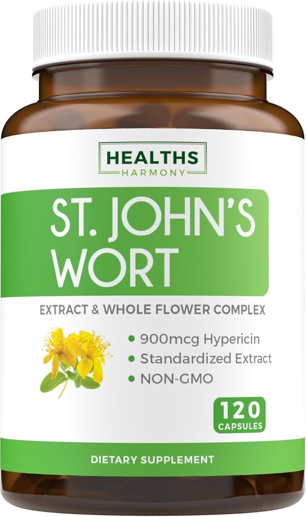Prikbladet perikum kapsler - Kraftfuld & Potent Saint John 's Wort Extract & Whole Herb Complex Standardiseret til 900mcg Hypericin til Balancing Daily Mood Support - Vegan Non- GMO & Lab Verified (120 Caps)