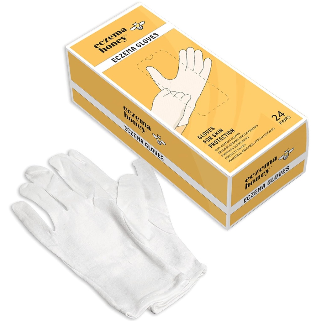 ECZEMA HONEY Premium 100% bomuld handsker - Afvaskelig & Genanvendelig Overnatning tørre hænder Behandling - Hvid bomuld handsker til Eksem (24 par)