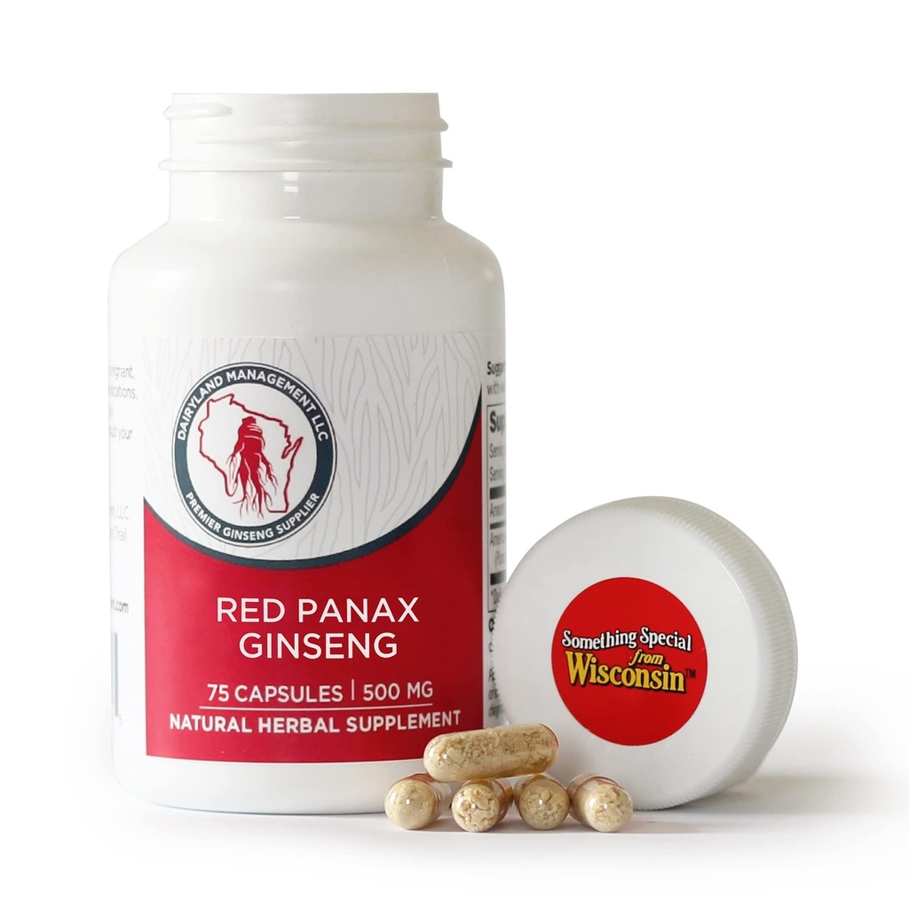 Dairyland Koreansk Rød Panax Ginseng Kapsler - 2000 mg Koncentreret Potent Ground Ginseng Root Extract - Ingen Fillers, Binders eller andre tilsætningsstoffer. (75 ct)