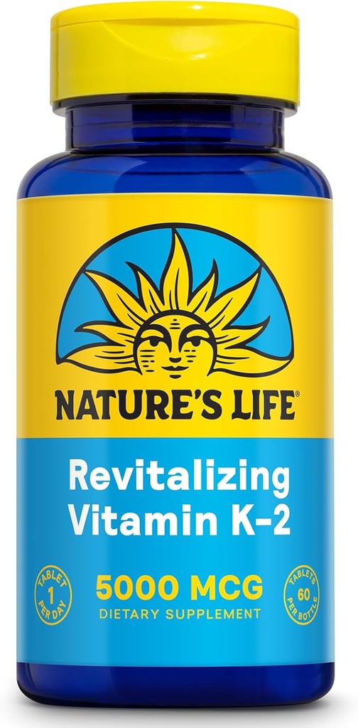 Nature 's Life Revitalizing Vitamin K2 - Bone Health, Artery og Heart Health Support - High Potency Vitamin K tillæg som Vitamin K2 MK4- 60 Day Garanti, Lab Verified - 60 Servere, 60 tabletter