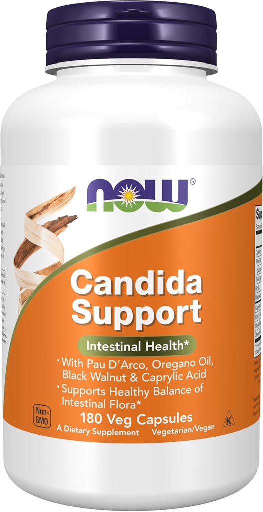 Now Supplements, Candida Support med Pau D 'Arco, Oregano Oil, Black Walnut & Captac Acid, 180 Veg Kapsler
