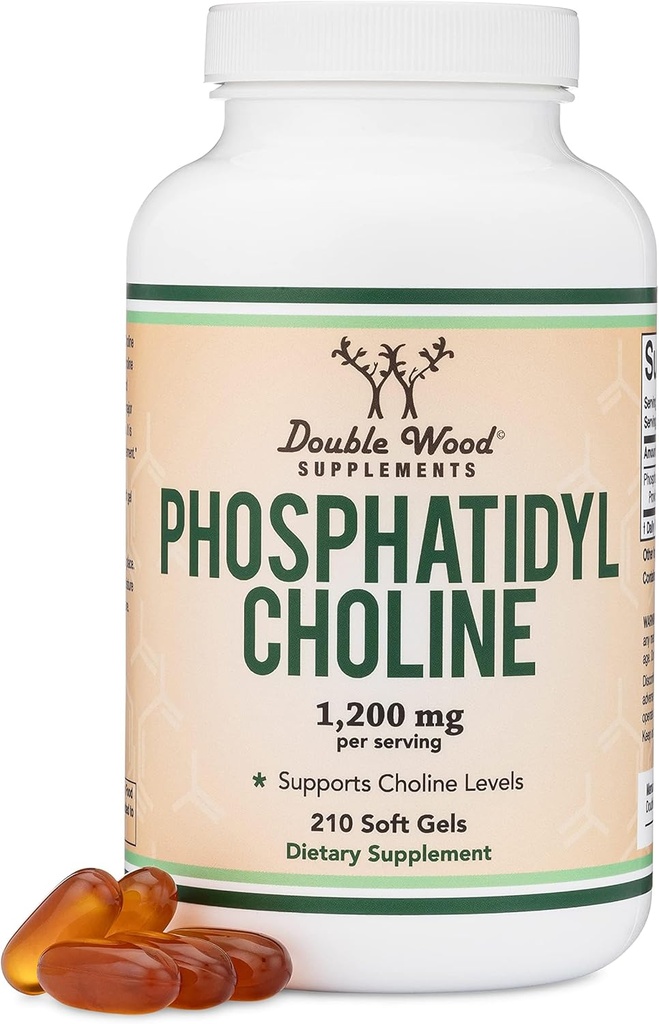 Phosphatidylcholin 1,200mg - 210 Softgels - Forbedret version af Solsikke og Soja Lecithin (Cholin Kosttilskud) - Non- GMO og Gluten Gratis at støtte hjerne sundhed ved Double Wood