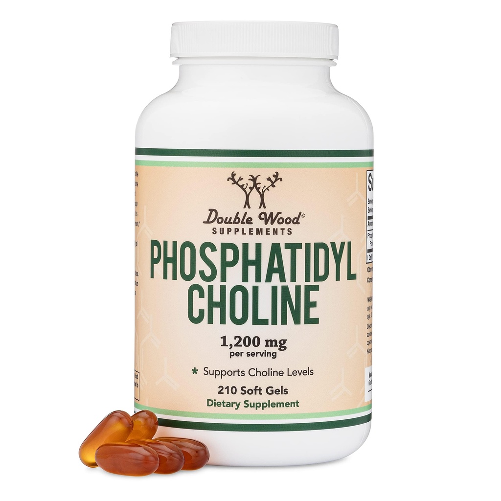 Phosphatidylcholin 1,200mg - 210 Softgels - Forbedret version af Solsikke og Soja Lecithin (Cholin Kosttilskud) - Non- GMO og Gluten Gratis at støtte hjerne sundhed ved Double Wood