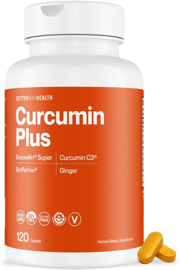 Better Way Health ™ Curcumin Plus - Gurkemeje C3 ® Complex med Boswellin ®, BioPerine ® og Ginger - Joint Support & Inflammation Relief Supplement - 120 kapsler