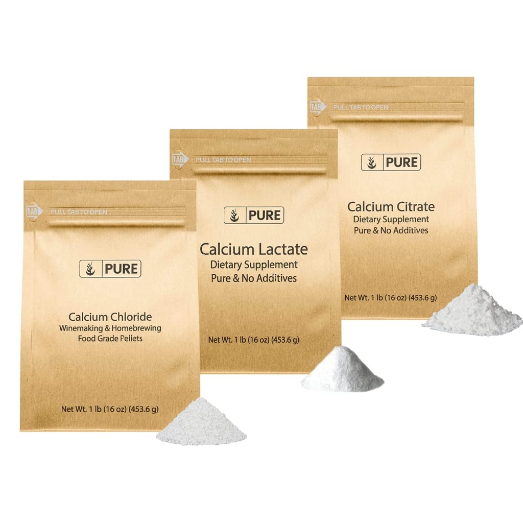 Pure Original Ingredients Calcium Bundle (1lb) Calciumchlorid, Calciumcitrat, Calciumlactat