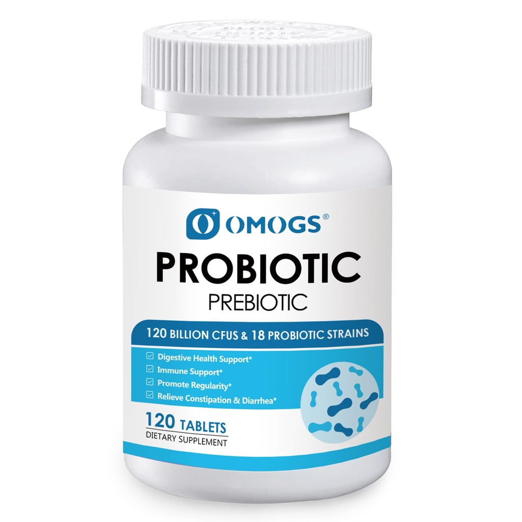 OMOGS Probiotika 90 Millioner CFU 'er 18 Strops, med 3 Organic Prebiotika & C-vitamin, Nutritional Supplement for kvinder, mænd og børn, Support Metabolisme, Immunitet og fordøjelsessygdomme, non-GMO, 90 tabletter