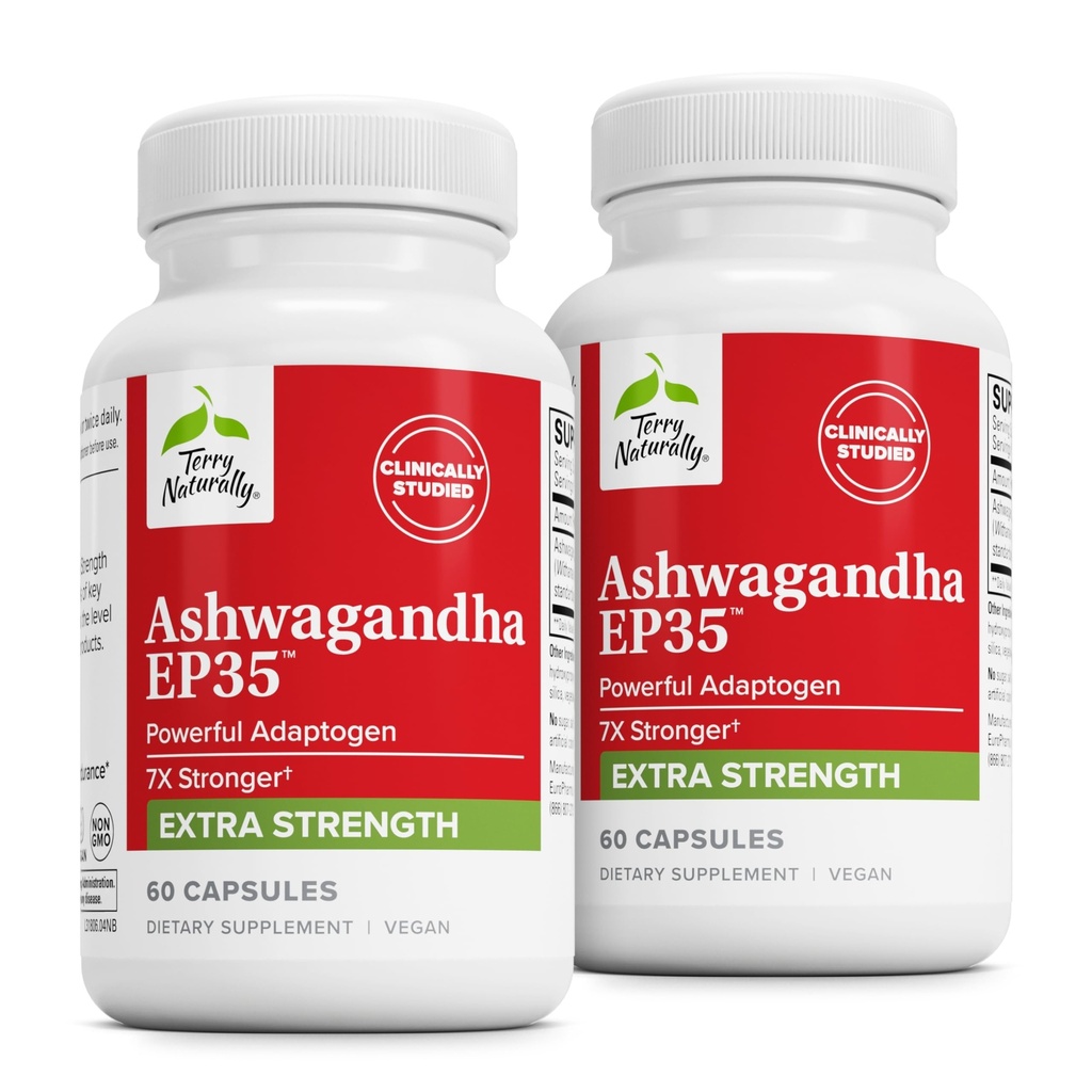 Terry naturligt Ashwagandha EP35 Extra Strength - Herbal supplement til søvn støtte - Støtte sund stress reaktion - Endurance & Energy Support - 60 kapsler (60 Servere)