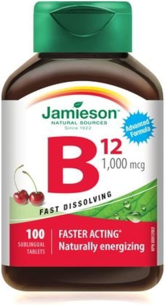 Jamieson Vitamin B12 Methylcobalamin Hurtig opløsning Sublinguale tabletter, 1000 mcg, 100 sublinguale tabletter