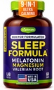 9-in-1 Melatonin Sleep Aid til voksne - USA Made, Lab Testet med Melatonin 5mg og 108mg Magnesium til søvn - TRAACS, Ashwagandha, Valerian Root, GABA, 5htp, Urtebad Supplement, Vegan, 60 Caps