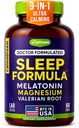 9-in-1 Melatonin Sleep Aid til voksne - USA Made, Lab Testet med Melatonin 5mg og 108mg Magnesium til søvn - TRAACS, Ashwagandha, Valerian Root, GABA, 5htp, Urtebad Supplement, Vegan, 60 Caps
