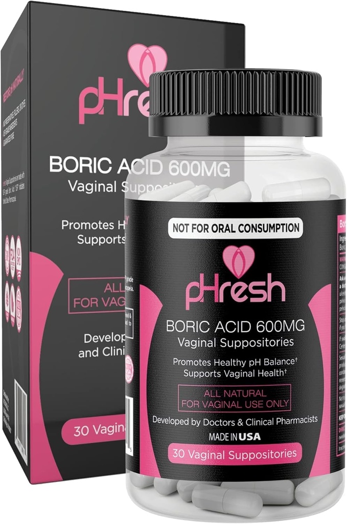 pHresh Boric Acid Suppositorier til kvinder, Suppositorier til odor Anvendelse, Natural Feminin Care Understøtter vaginal sundhed & fremmer sund pH balance - Made in USA