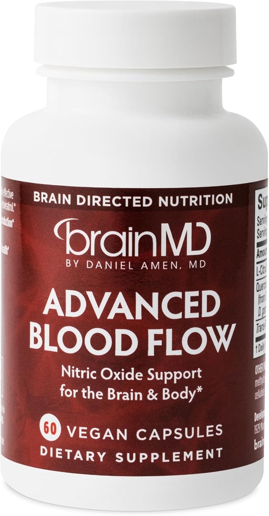 BRAINMD Advanced Blood Flow - 60 Vegan Kapsler - Nitrogen Oxide Support for The Brain & Body - Gluten Free - 30 Servere