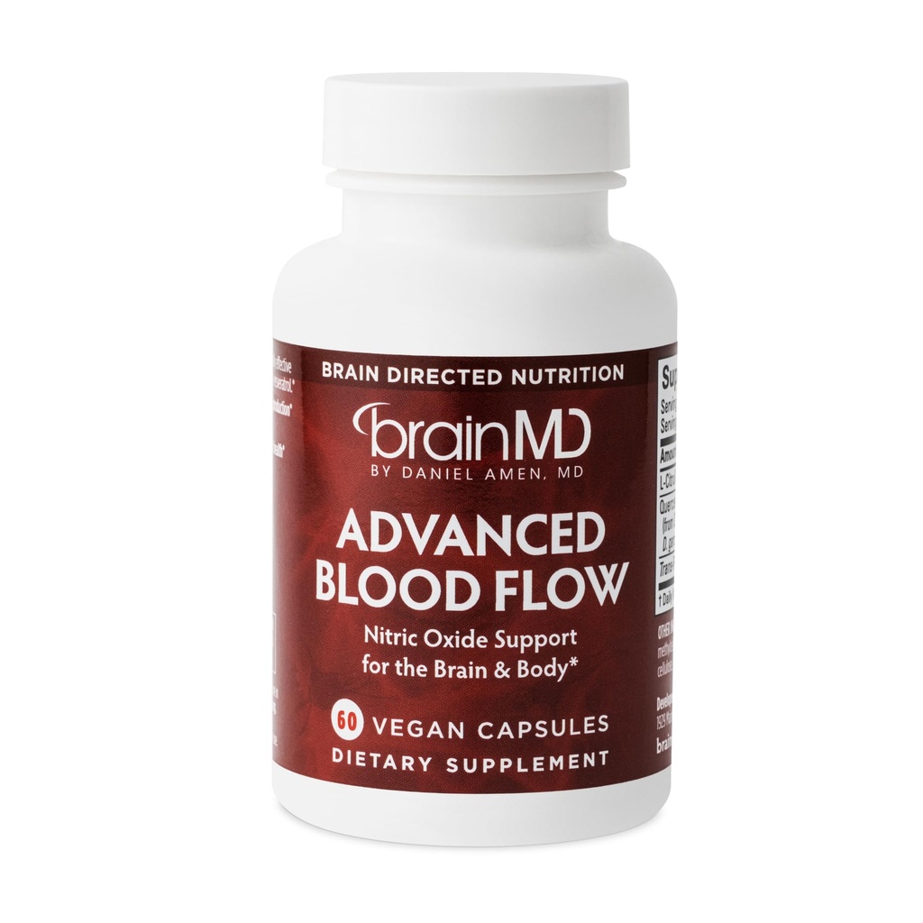 BRAINMD Advanced Blood Flow - 60 Vegan Kapsler - Nitrogen Oxide Support for The Brain & Body - Gluten Free - 30 Servere
