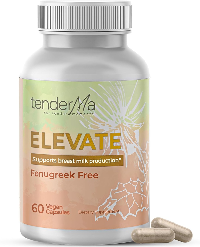 Elevate - Fenugreek- Free Amning Supplement med Økologisk Geder Rue, Lions Mane, Velsignet Thistle & Brewer 's Gær - Vegan, Non- GMO Urtetilskud - 60 kapsler