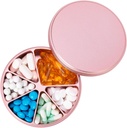 Pill Organizer 6 Compartments Pill Dispenser - Heavy Duty Metal Daily Pill Container, Daily Pill Box Pill Holder, Vandtæt medicin sag for Vitamin Supplement Medicine Fish Olies, 0,38lb, Pink