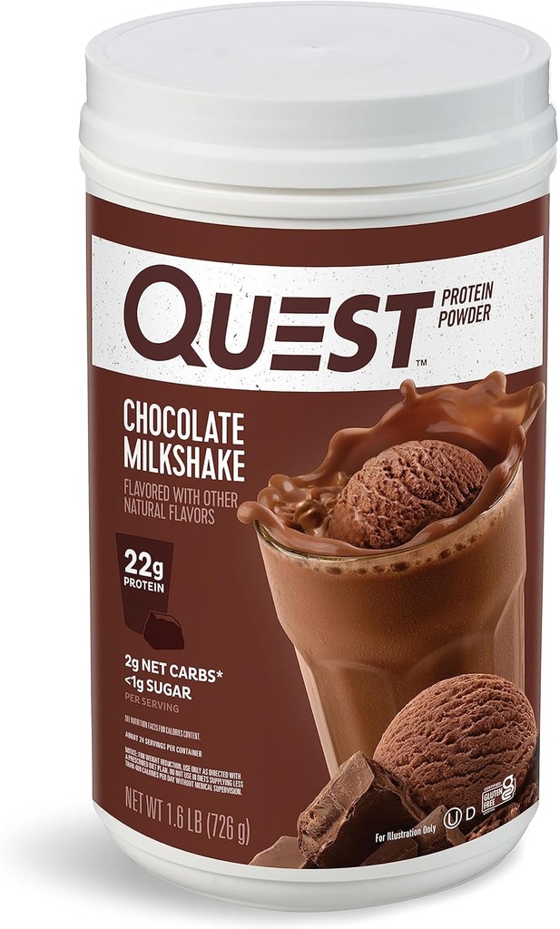 Quest Nutrition Chokolade Milkshake Protein Powder, 22g Protein, 2g Net Carbs, 1g Sugar, Low Carb, Gluten Free, 1.6 Pund, 24 Servere