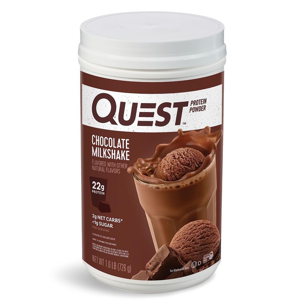 Quest Nutrition Chokolade Milkshake Protein Powder, 22g Protein, 2g Net Carbs, 1g Sugar, Low Carb, Gluten Free, 1.6 Pund, 24 Servere