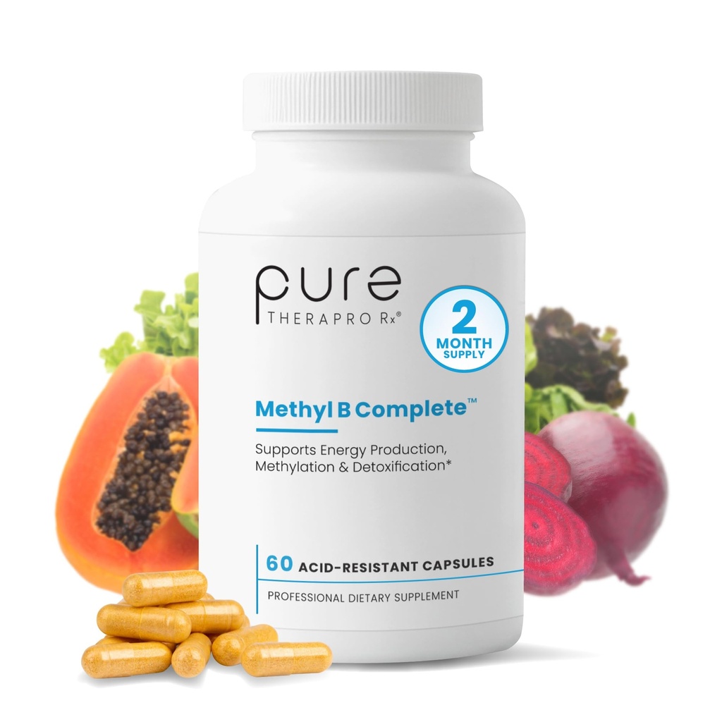 Methyl B Complete - 60 Vegetabilske Kapsler; Optimal Methylation Support Supplement med Quatrefolisk 5 - MTHF (Aktiv folat), Methylcobalamin (Aktiv B12), B2, B6, og TMG; Farmaceutisk Grade